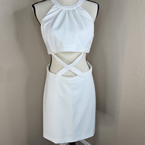 Likely Womens Isadora White Mini Dress Sz 10 Crossfront Cut-out Hip Clubbing Fun - Picture 3 of 14